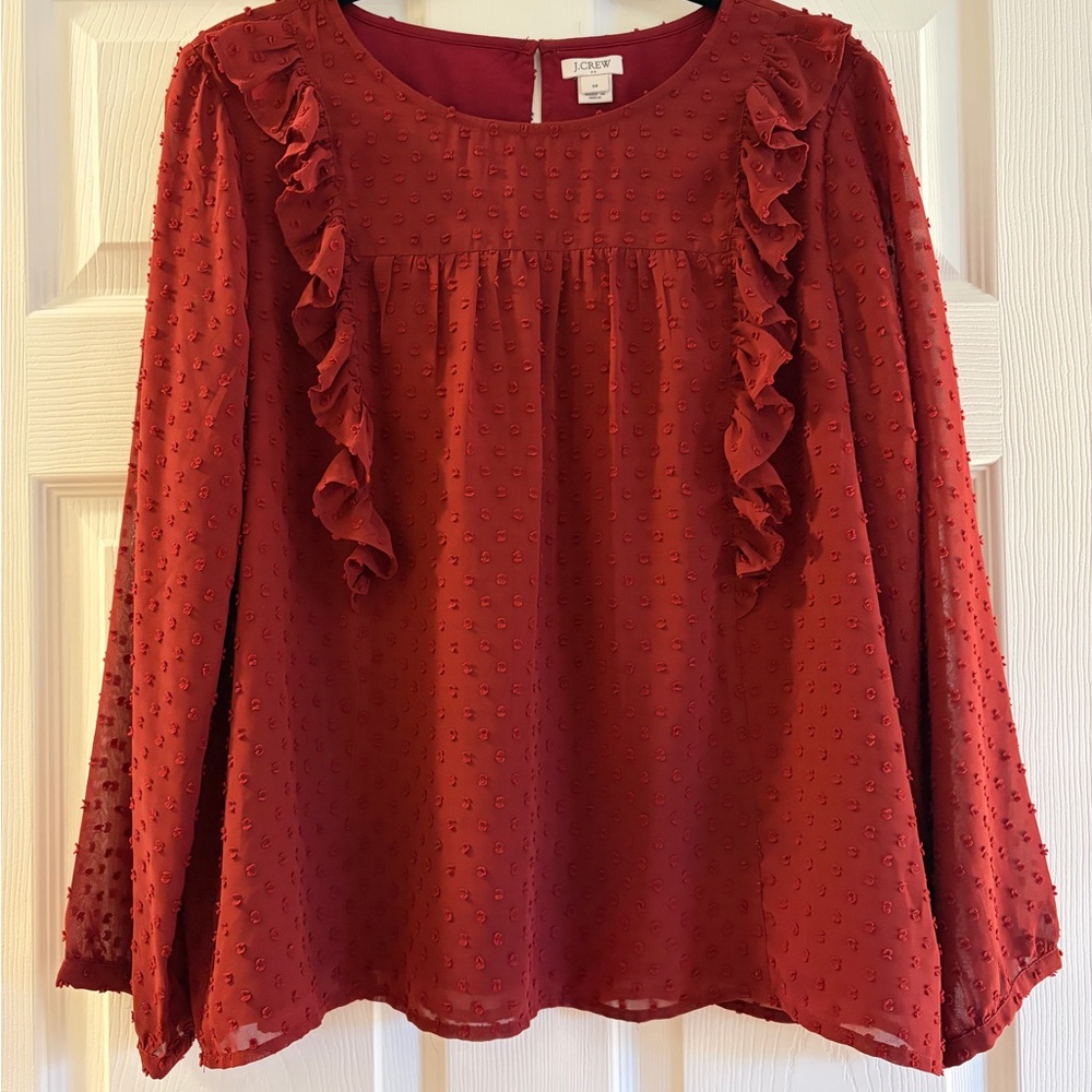 J. Crew Textured Burgundy Blouse with Ruffles